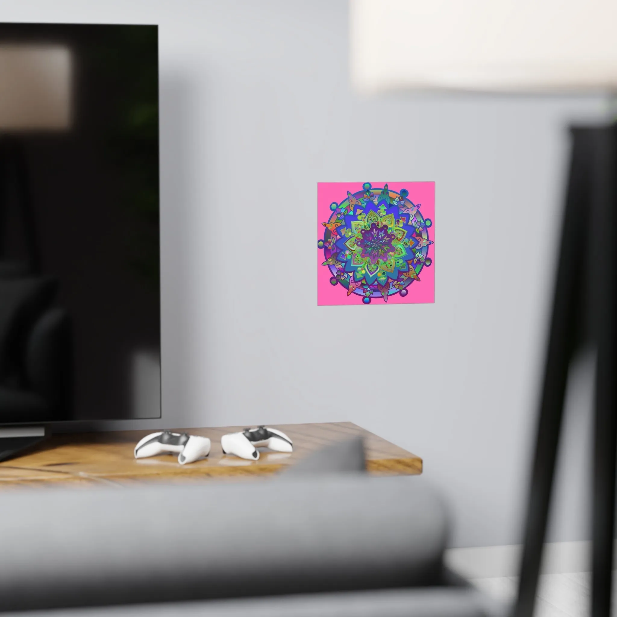 Handmade Mandala Art Poster - Square Matte Design Featuring Bright Pink Art