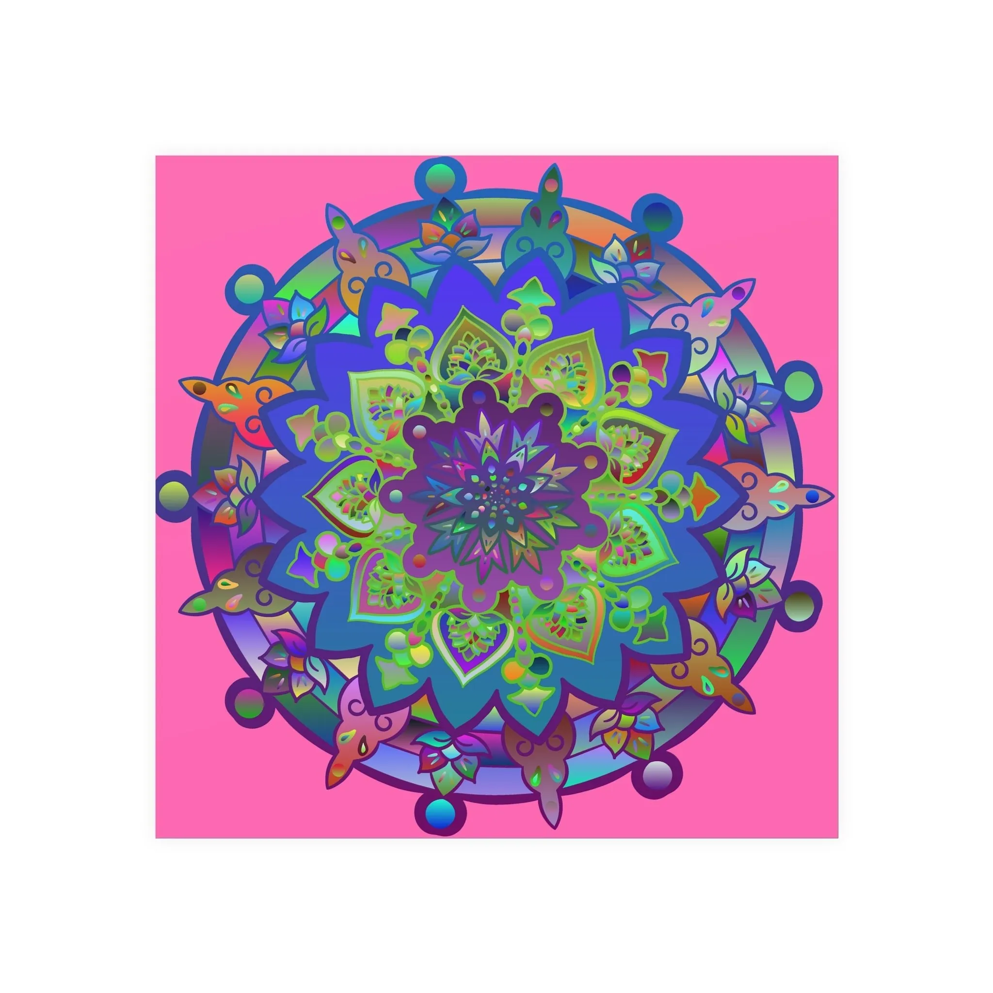 Handmade Mandala Art Poster - Square Matte Design Featuring Bright Pink Art