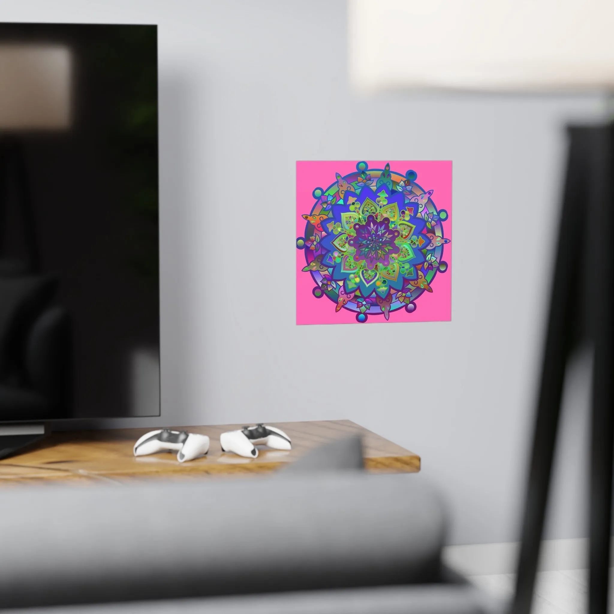 Handmade Mandala Art Poster - Square Matte Design Featuring Bright Pink Art