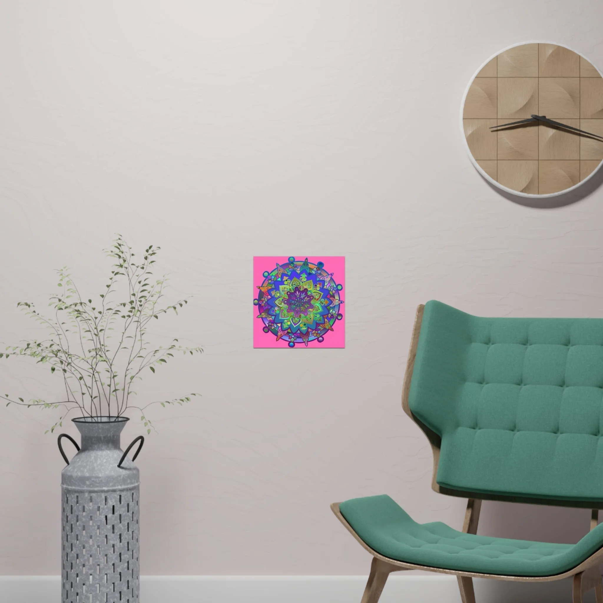 Handmade Mandala Art Poster - Square Matte Design Featuring Bright Pink Art