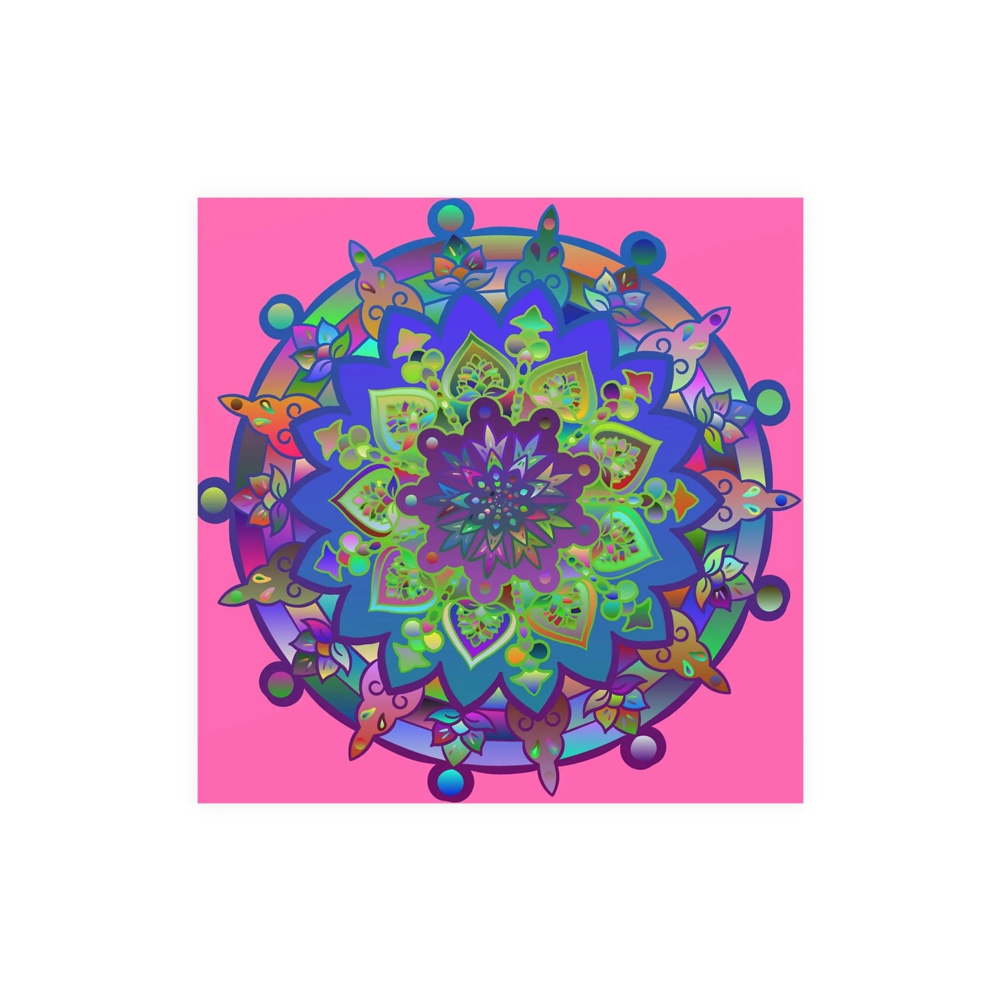 Handmade Mandala Art Poster - Square Matte Design Featuring Bright Pink Art