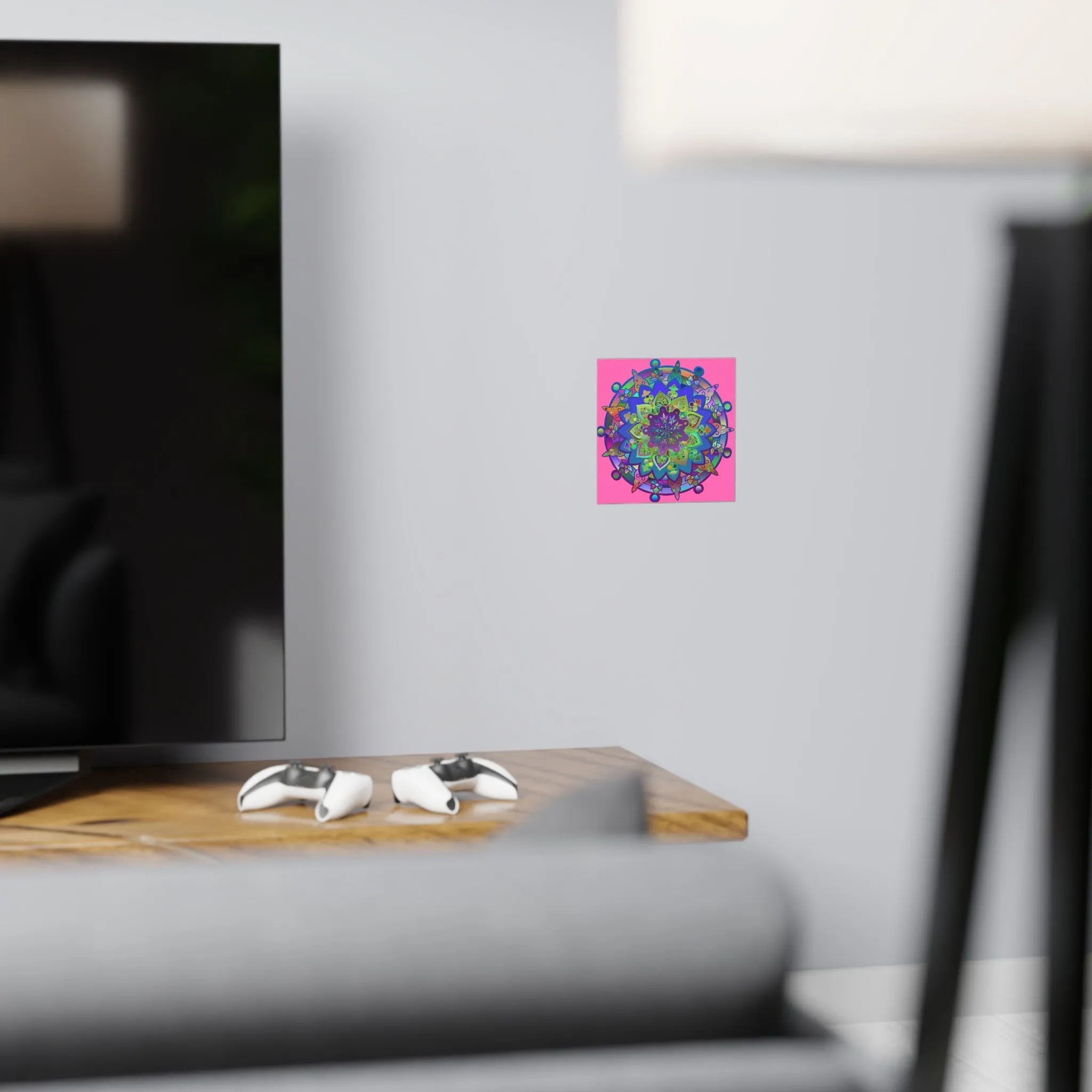 Handmade Mandala Art Poster - Square Matte Design Featuring Bright Pink Art