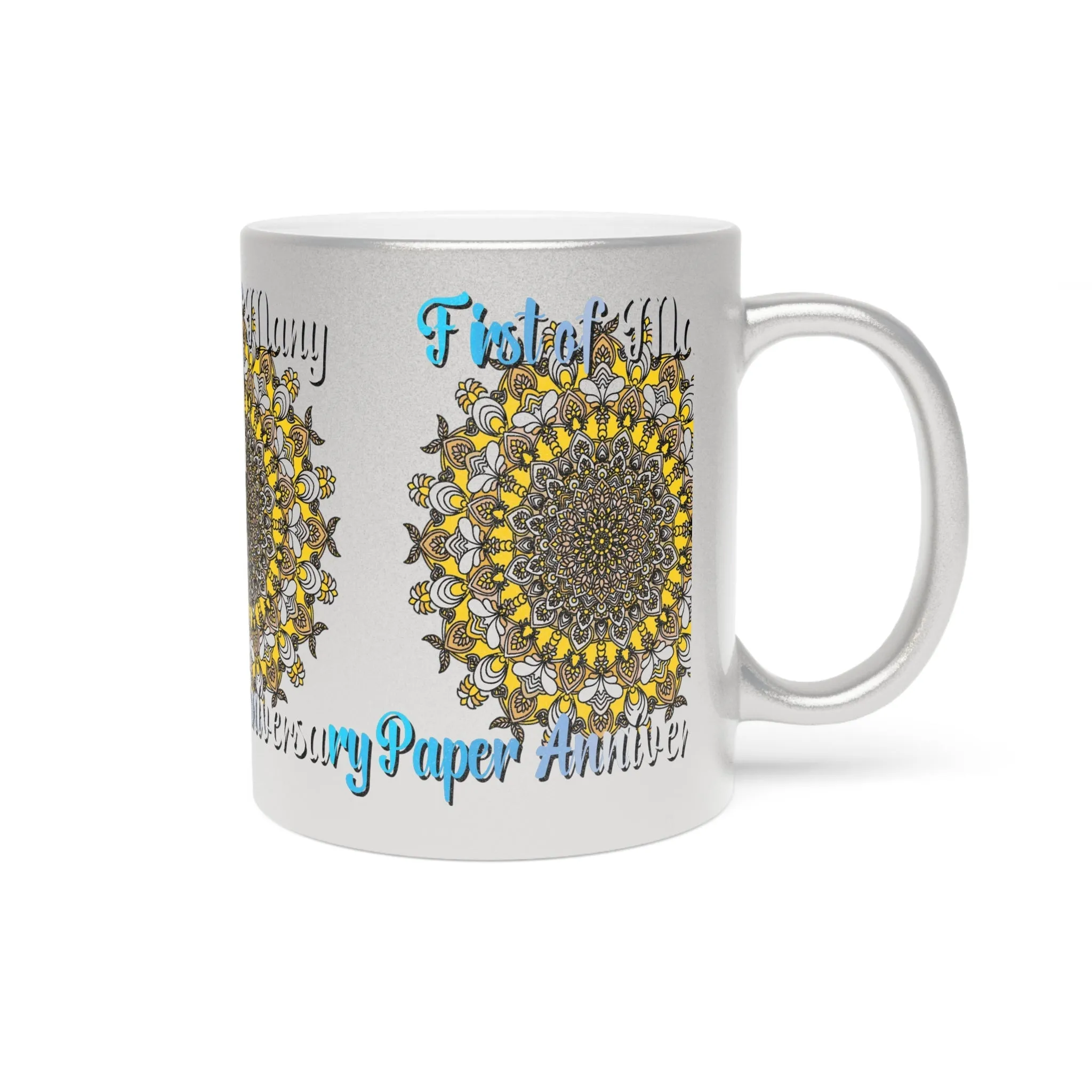 Handmade Mandala Metallic Mug - First Year Anniversary Gift