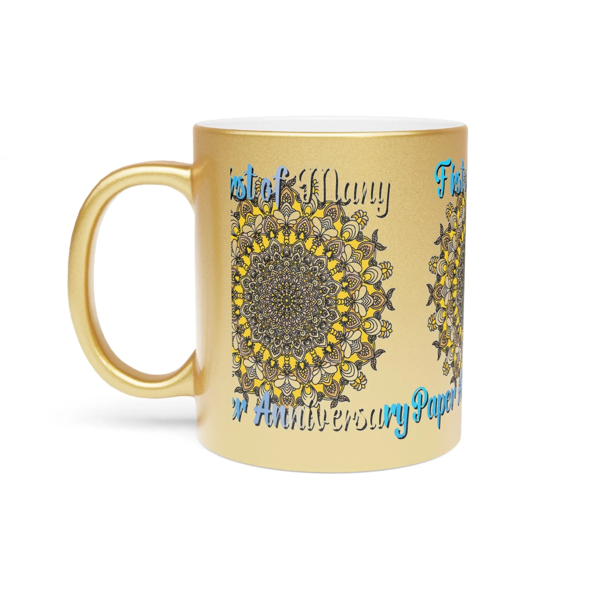 Handmade Mandala Metallic Mug - First Year Anniversary Gift