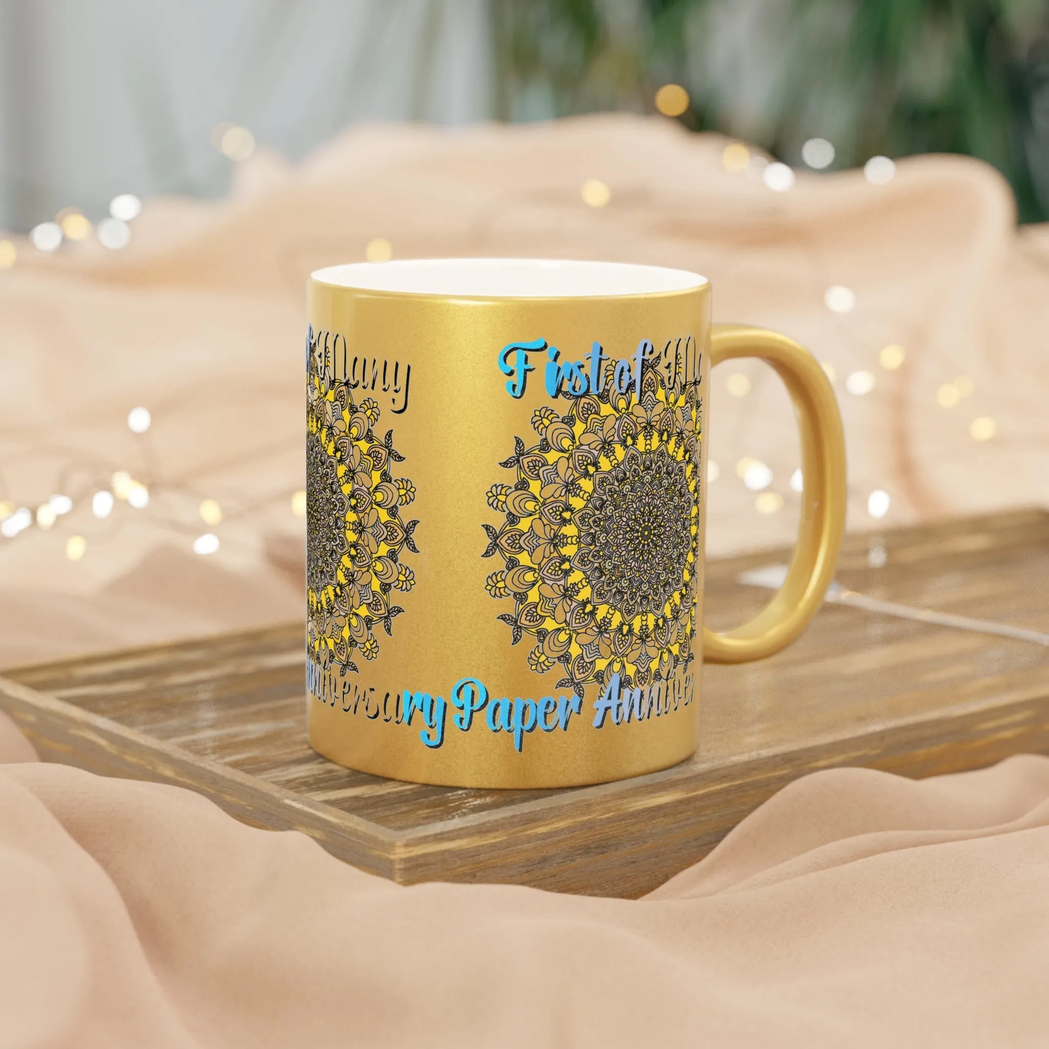 Handmade Mandala Metallic Mug - First Year Anniversary Gift