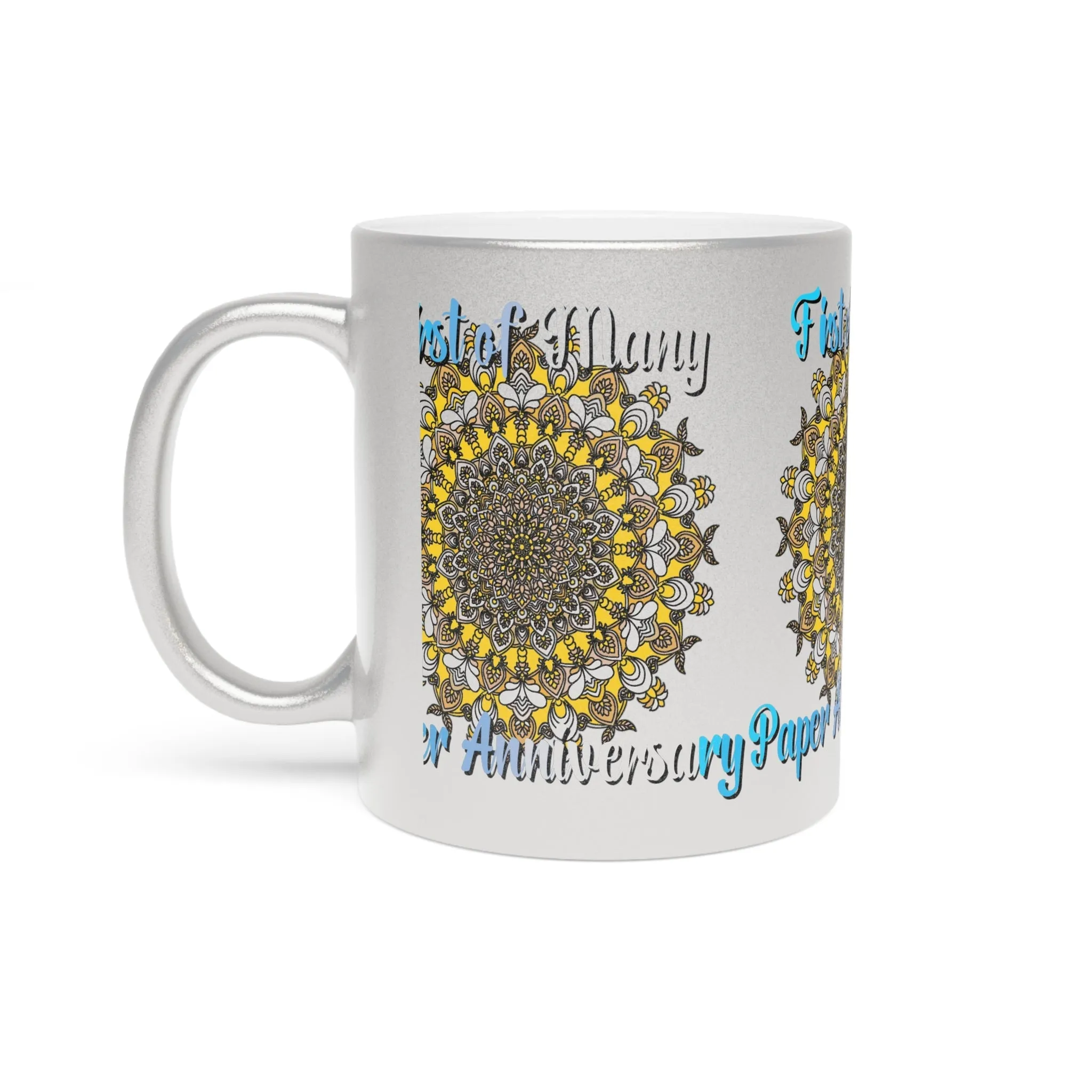 Handmade Mandala Metallic Mug - First Year Anniversary Gift