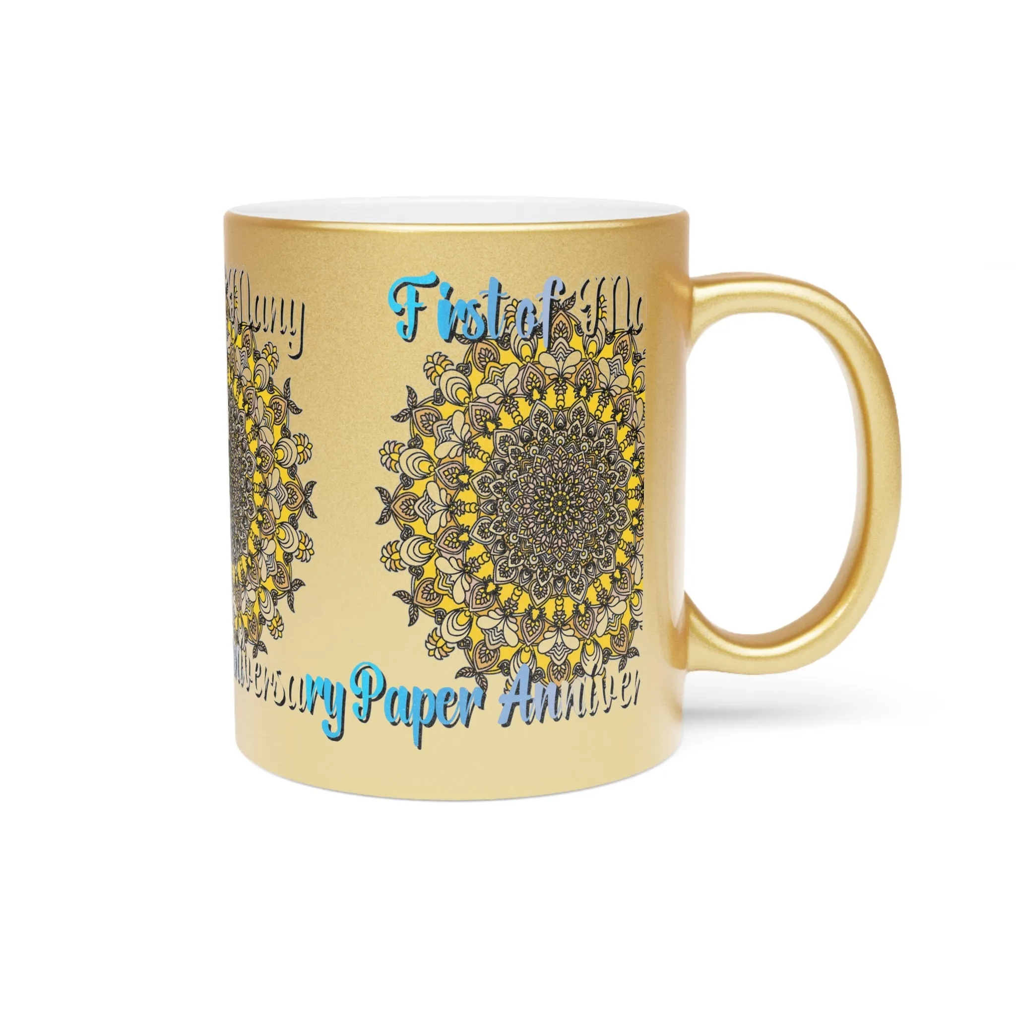 Handmade Mandala Metallic Mug - First Year Anniversary Gift