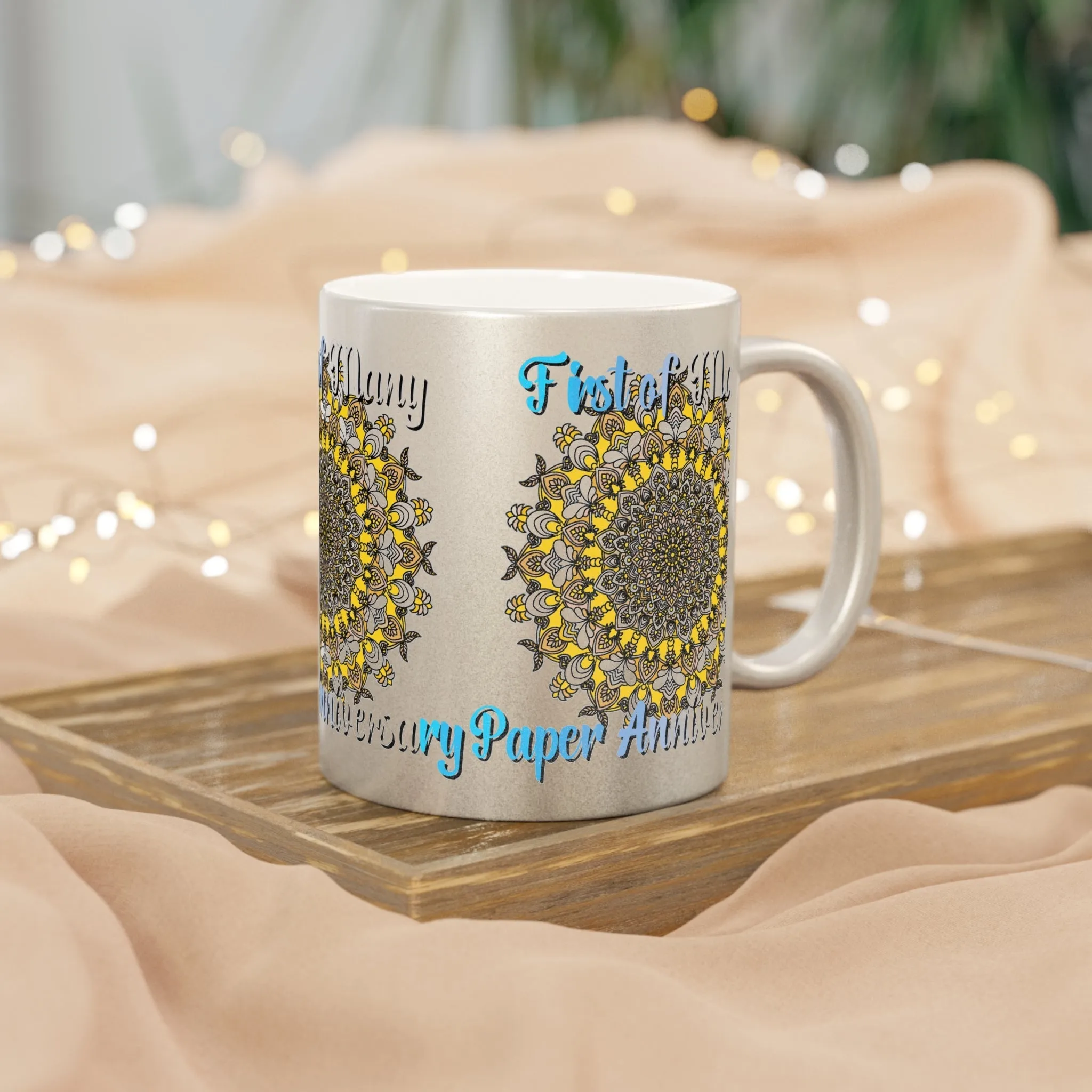 Handmade Mandala Metallic Mug - First Year Anniversary Gift