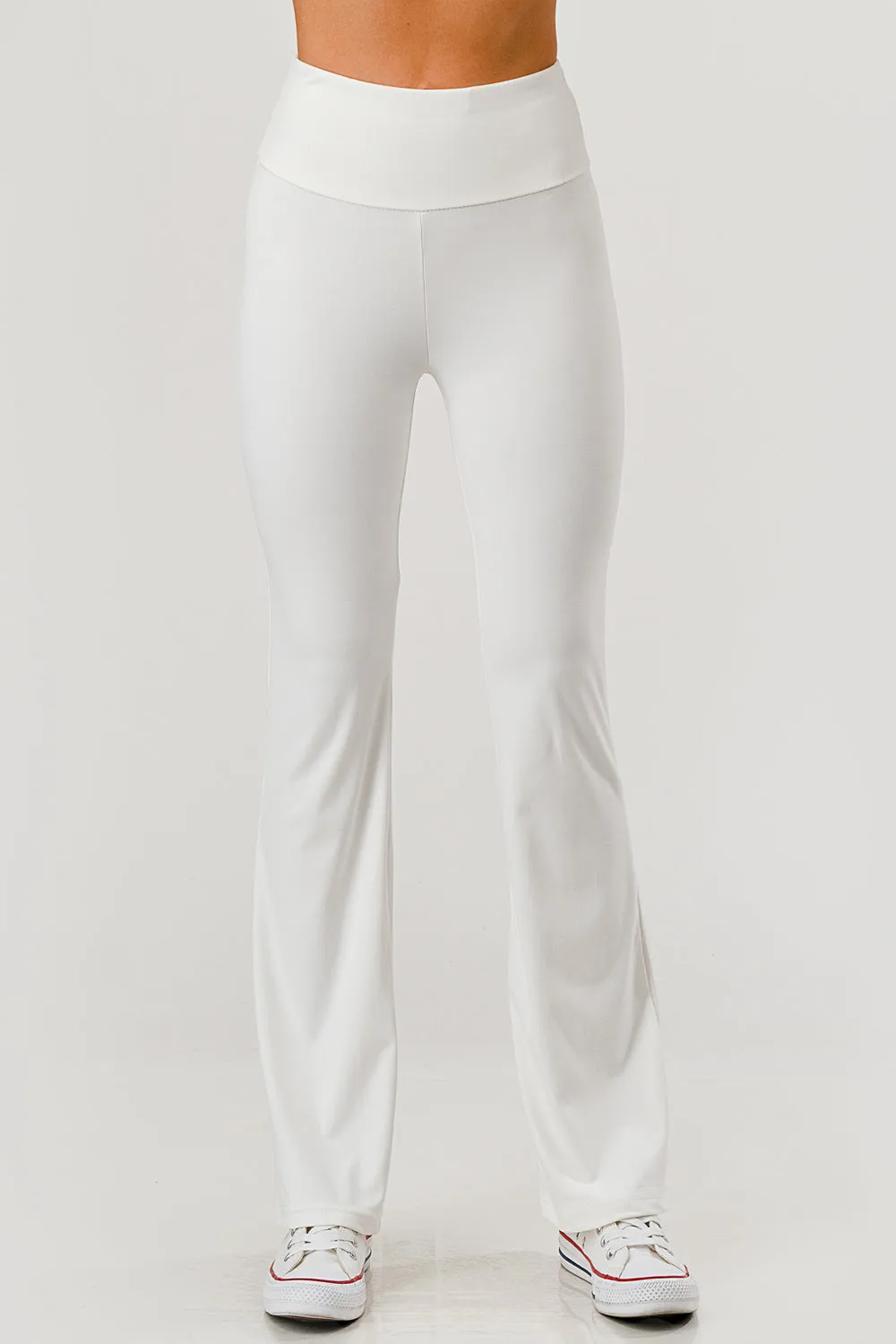 High Waist Soft Brushed Stretch Knit Flare Pants - White