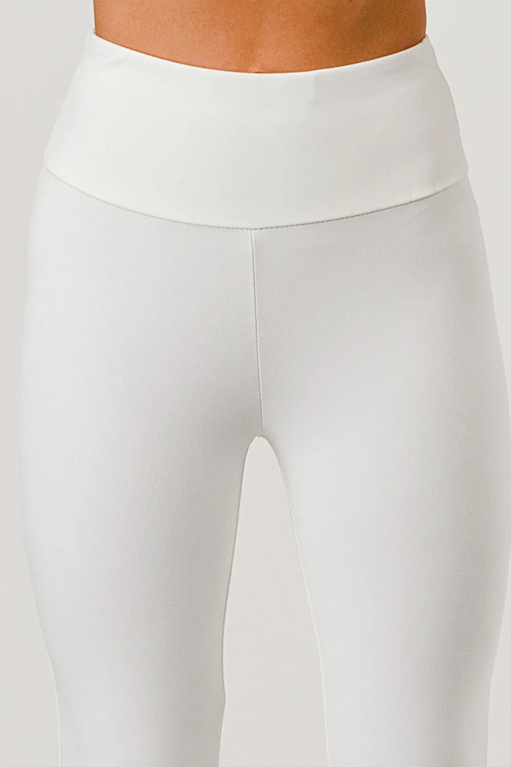 High Waist Soft Brushed Stretch Knit Flare Pants - White