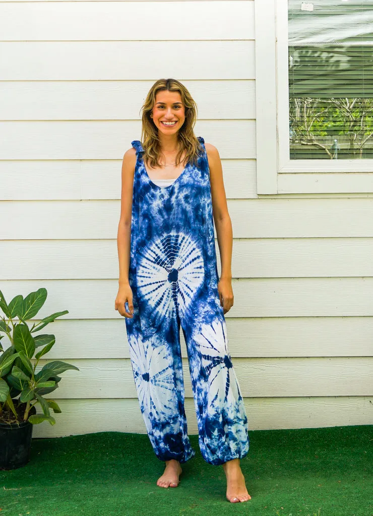 J33- Shibori Hand Dyed  Hippie Racerback Jumpsuit Romper