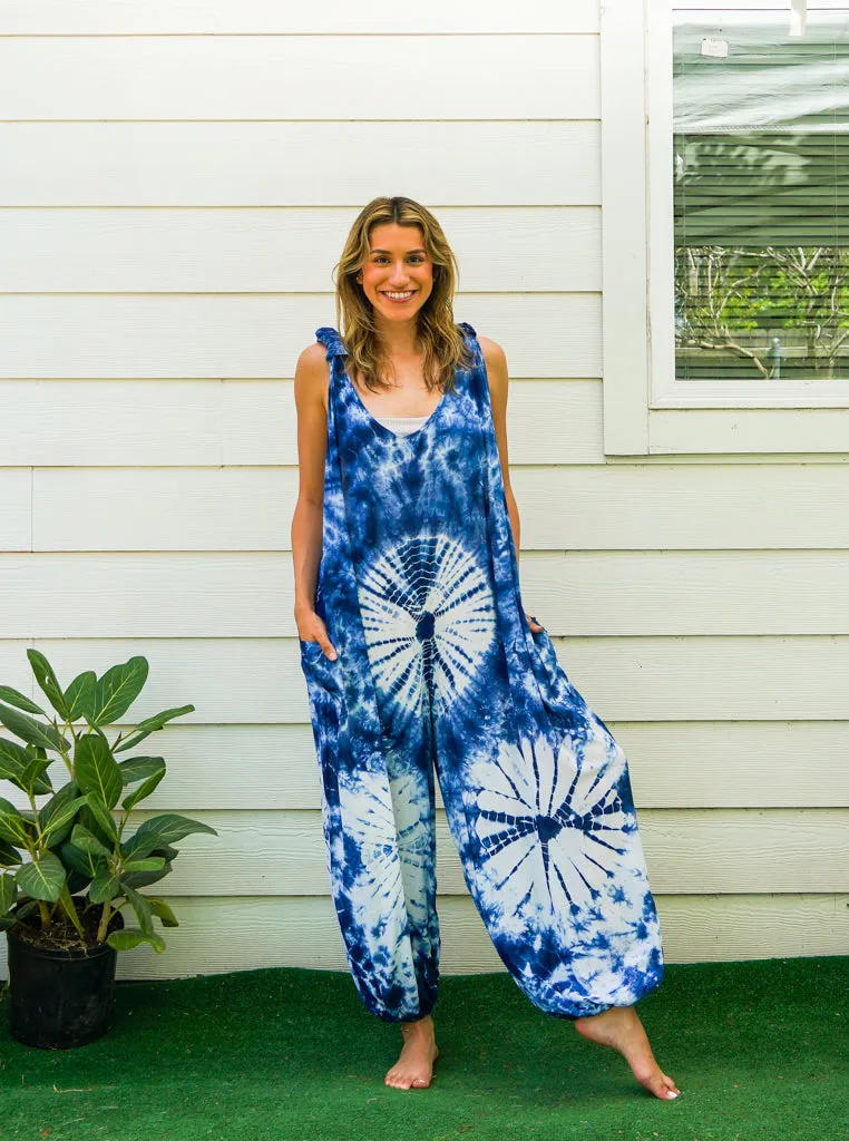 J33- Shibori Hand Dyed  Hippie Racerback Jumpsuit Romper