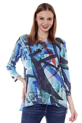 Katina Marie Abstract Art 3/4 Sleeve Crew Neck High Low Hem Printed Fashion Tunic