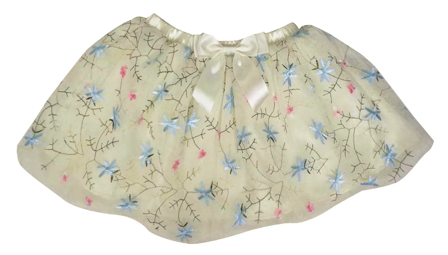 Little Girls White Multi-Floral Tutu Skirt