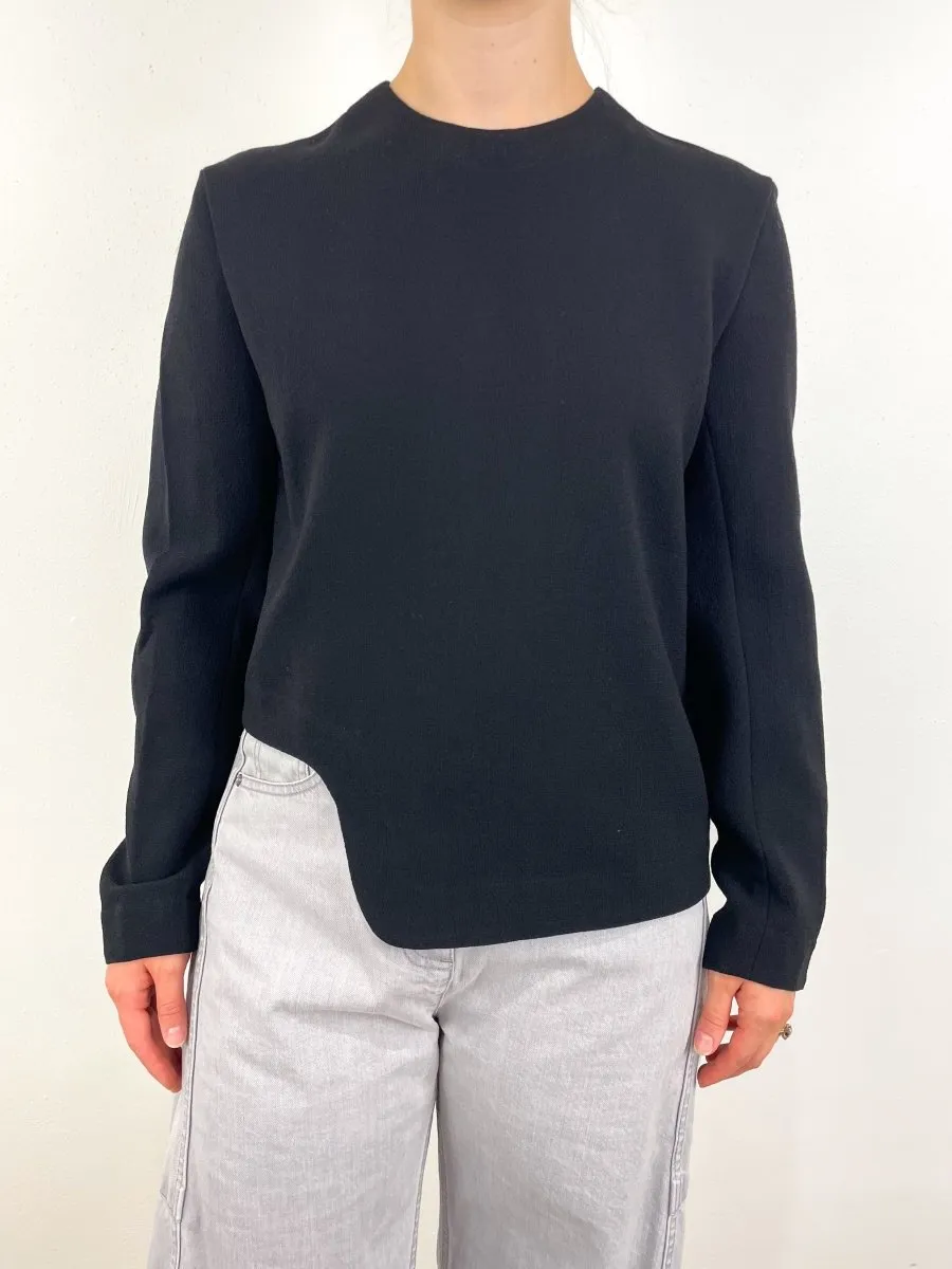 Melee Crepe Long Sleeve Cropped Top in Black