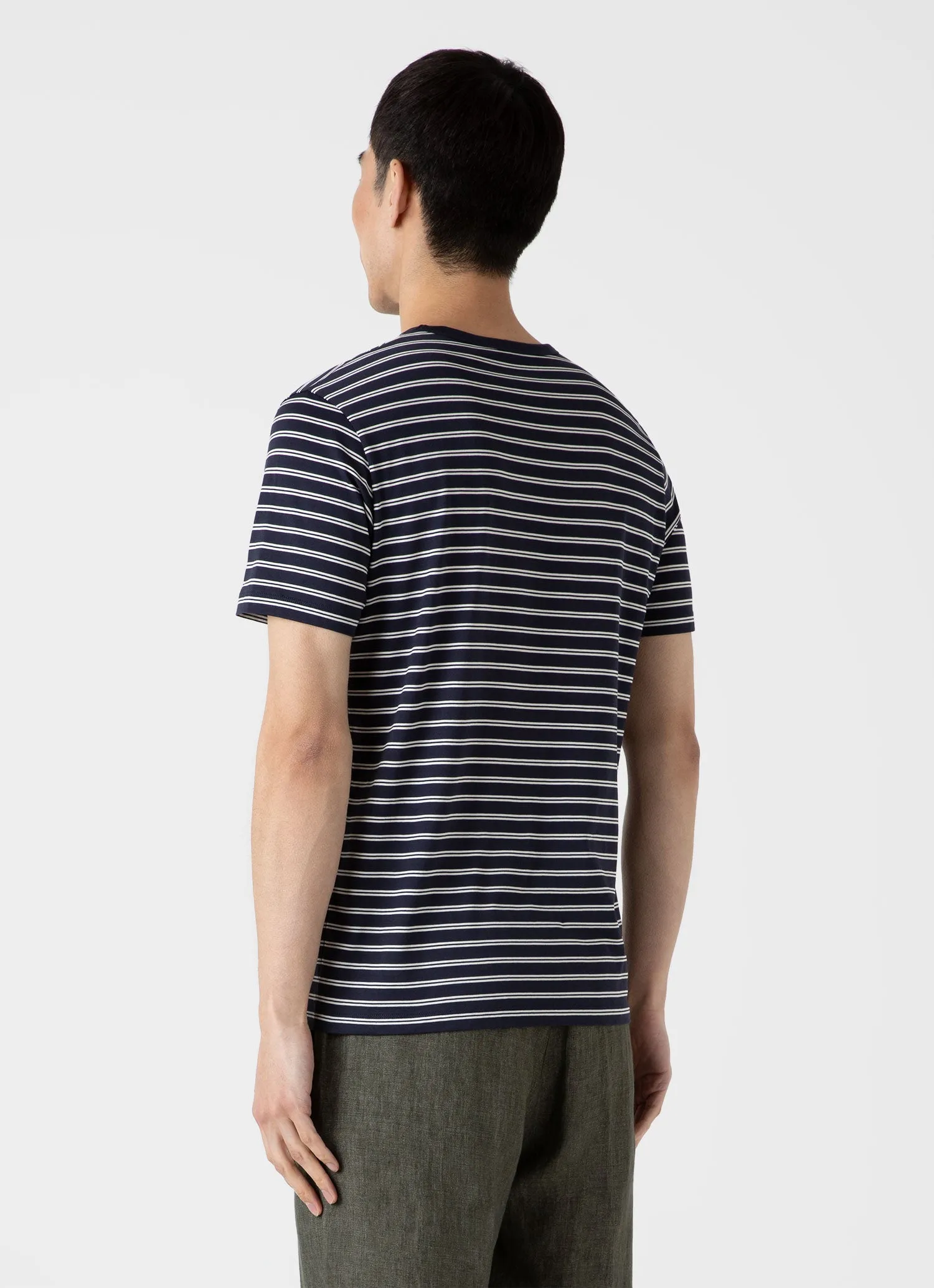 Men's Classic T-shirt in Navy/Ecru Tramline Stripe