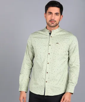 Men's Green Cotton Full Sleeve Slim Fit Casual Printed Shirt