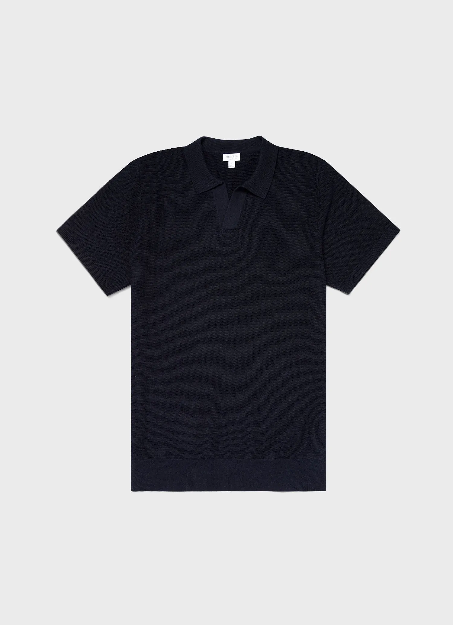 Men's Open Textured Polo Shirt in Navy