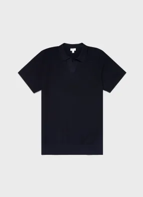 Men's Open Textured Polo Shirt in Navy