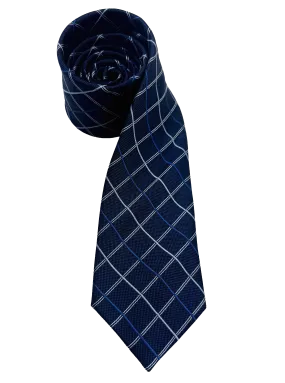 Navy Check Print Silk Tie