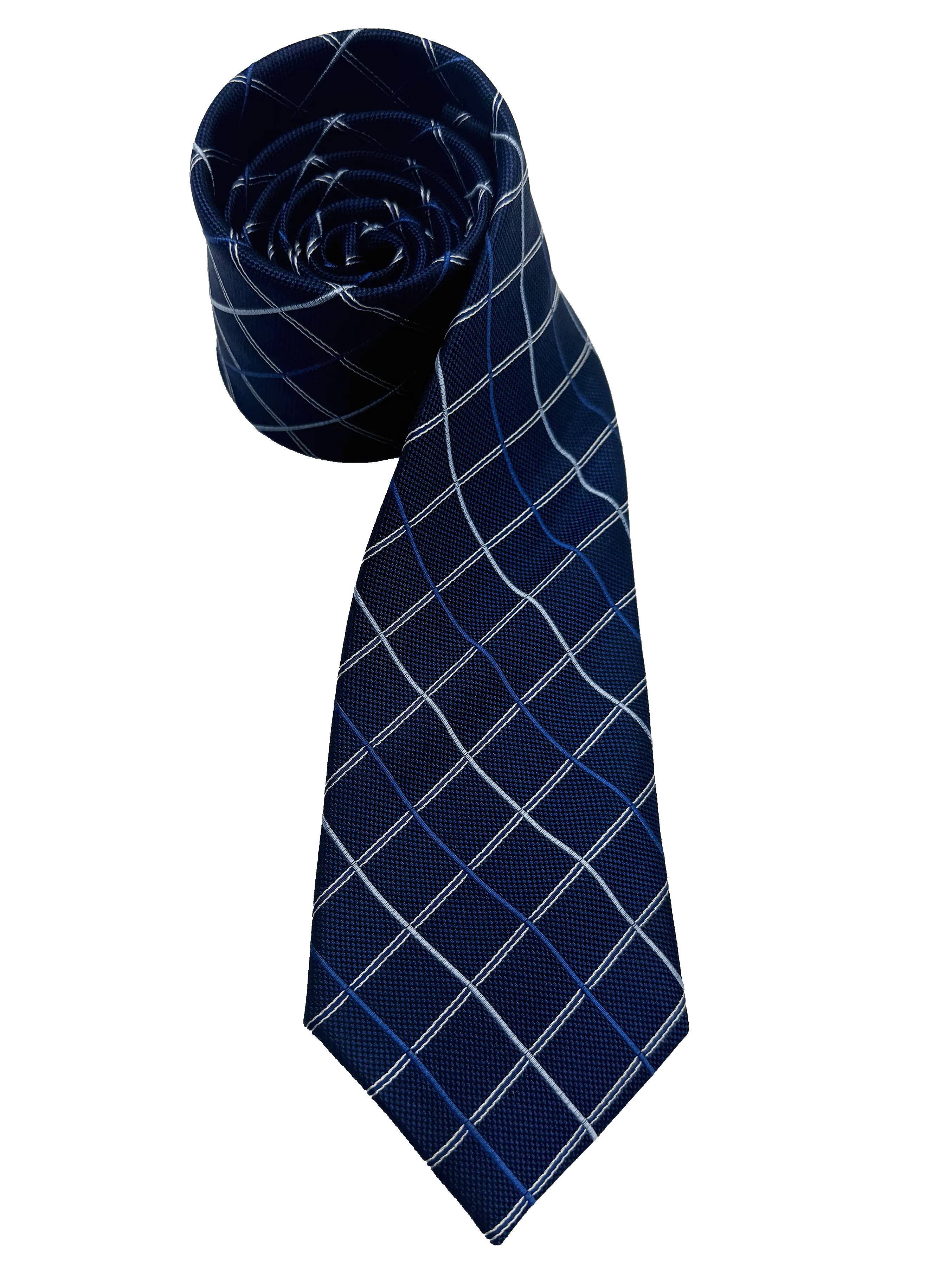 Navy Check Print Silk Tie