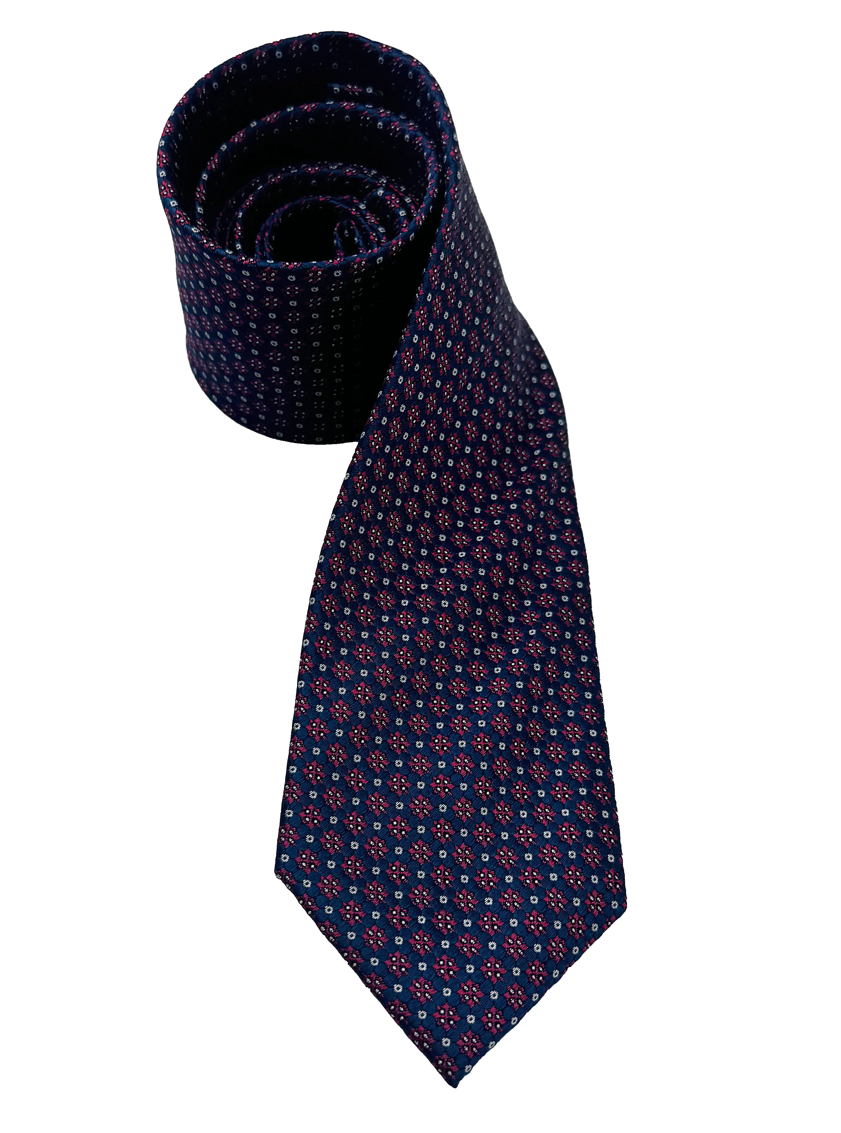 Navy Red Octagram Print Silk Tie