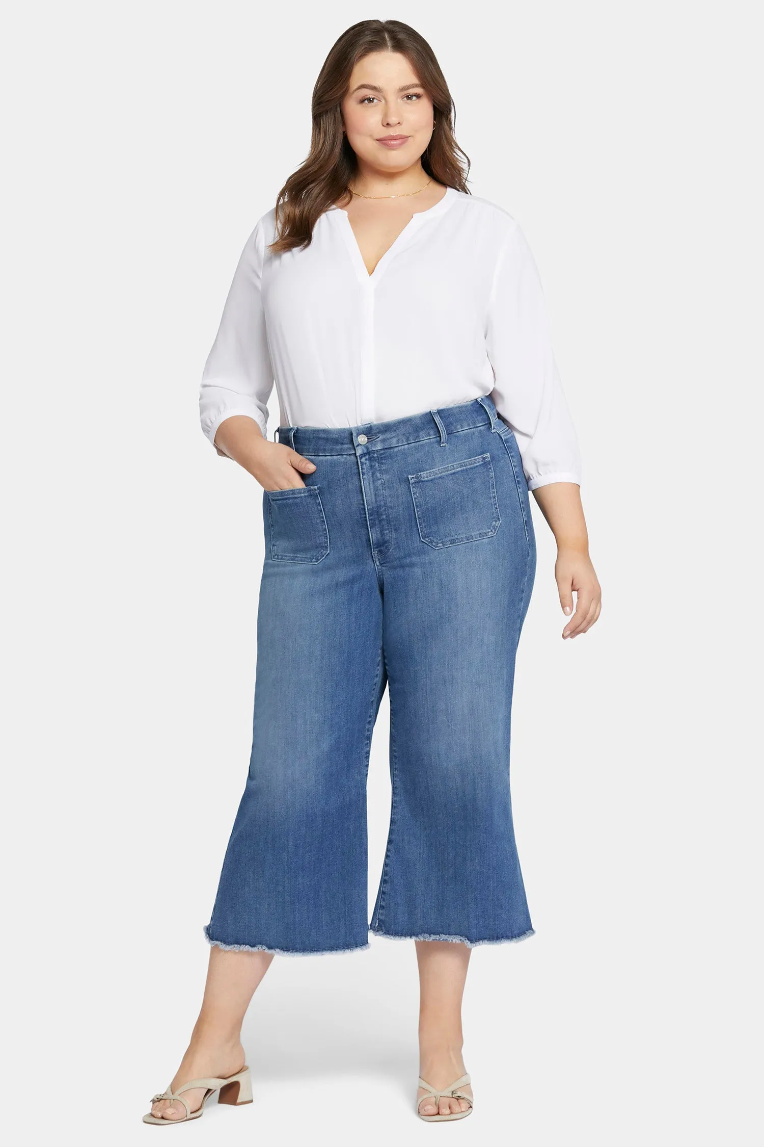 Patchie Wide Leg Capri Jeans In Petite Plus Size - Compass