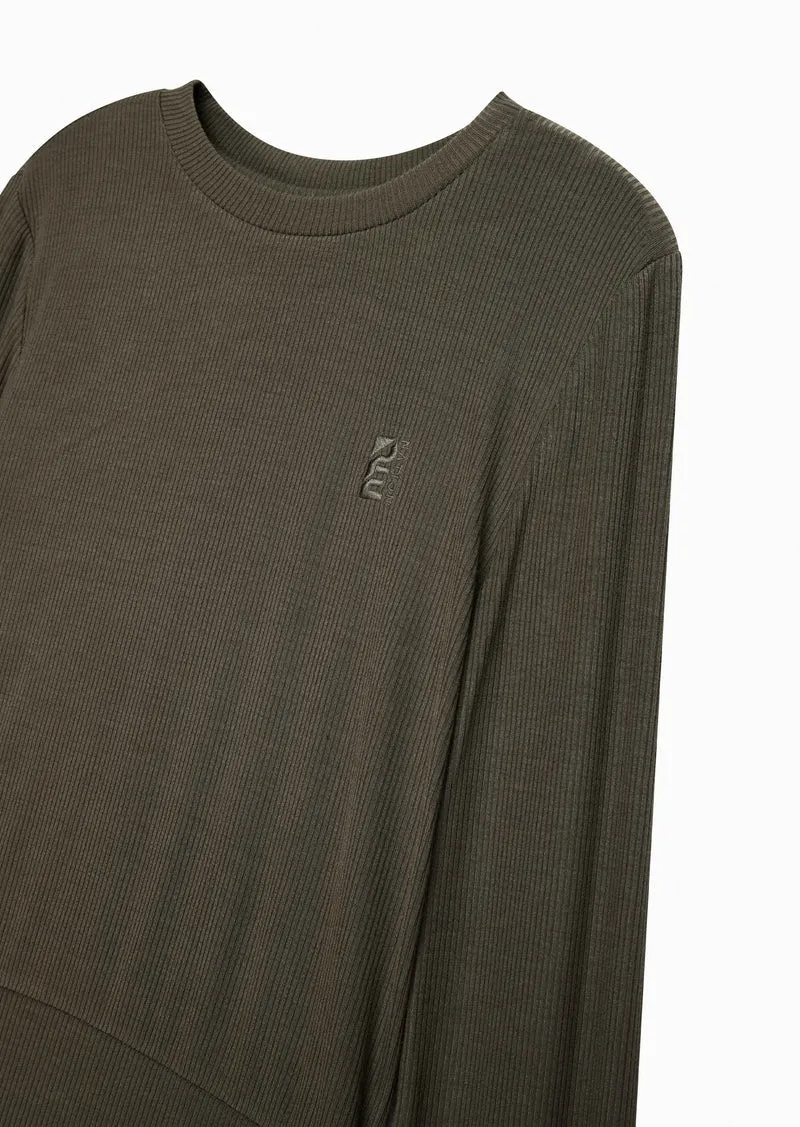 P.E Nation Womens Free Play 2.0 Long Sleeve Ribbed Tee in Khaki