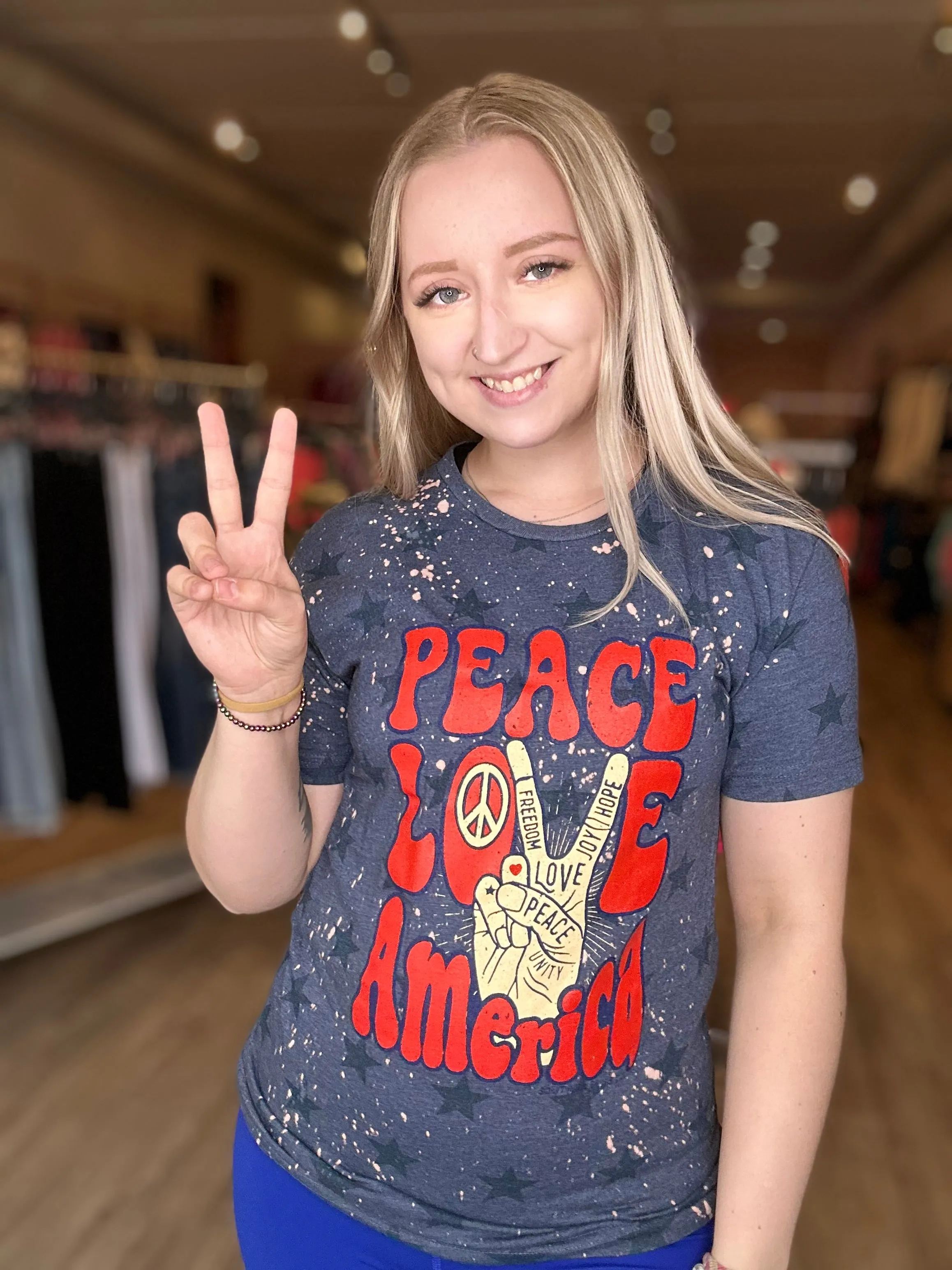 Peace Love America Bleached Tee