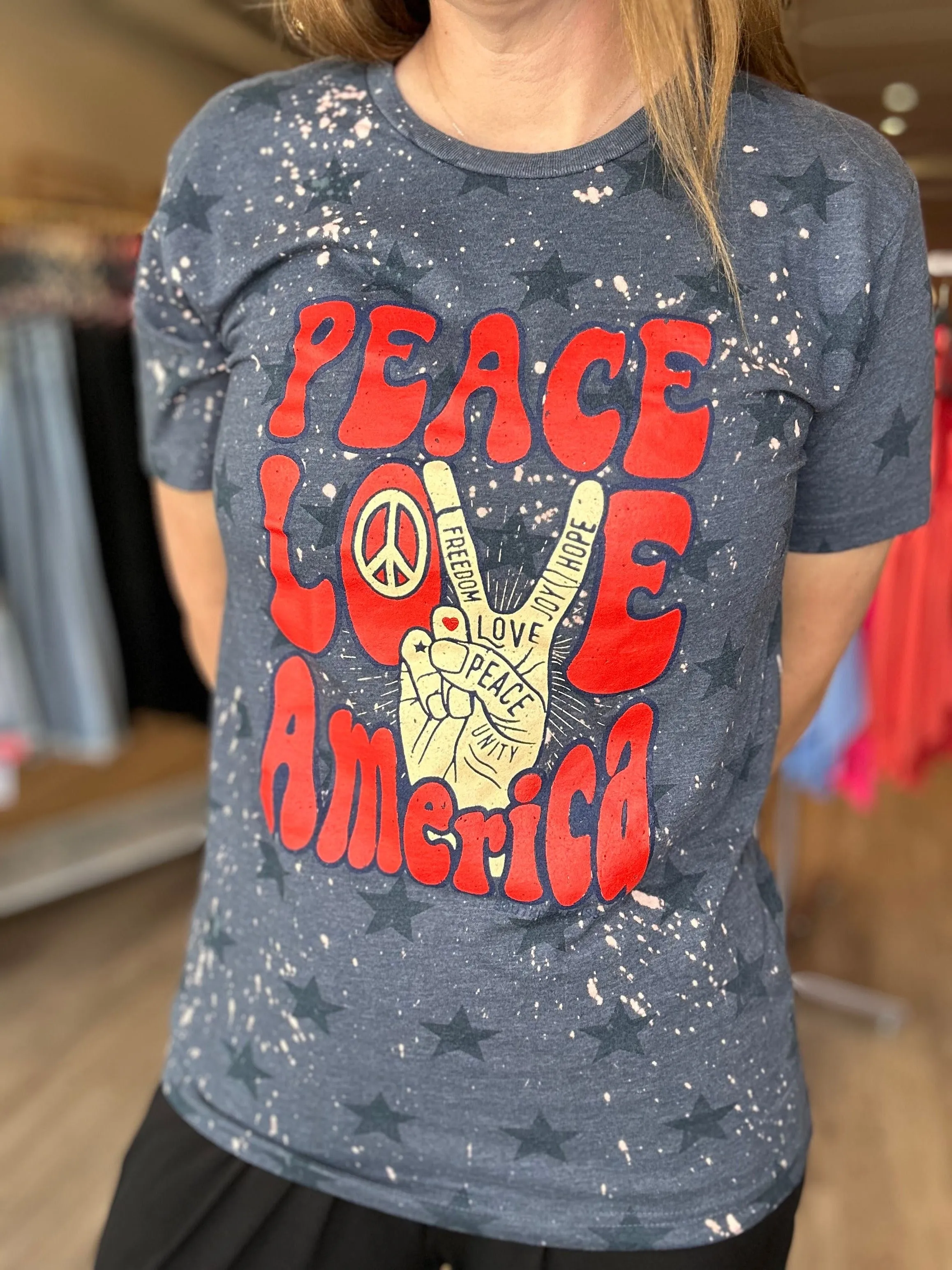 Peace Love America Bleached Tee