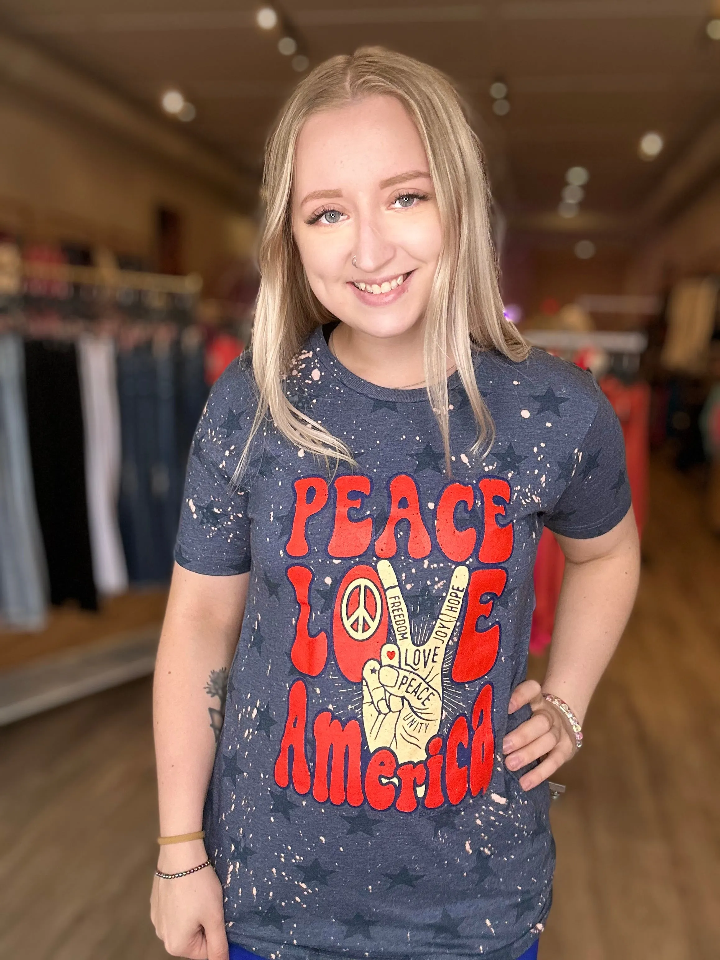 Peace Love America Bleached Tee