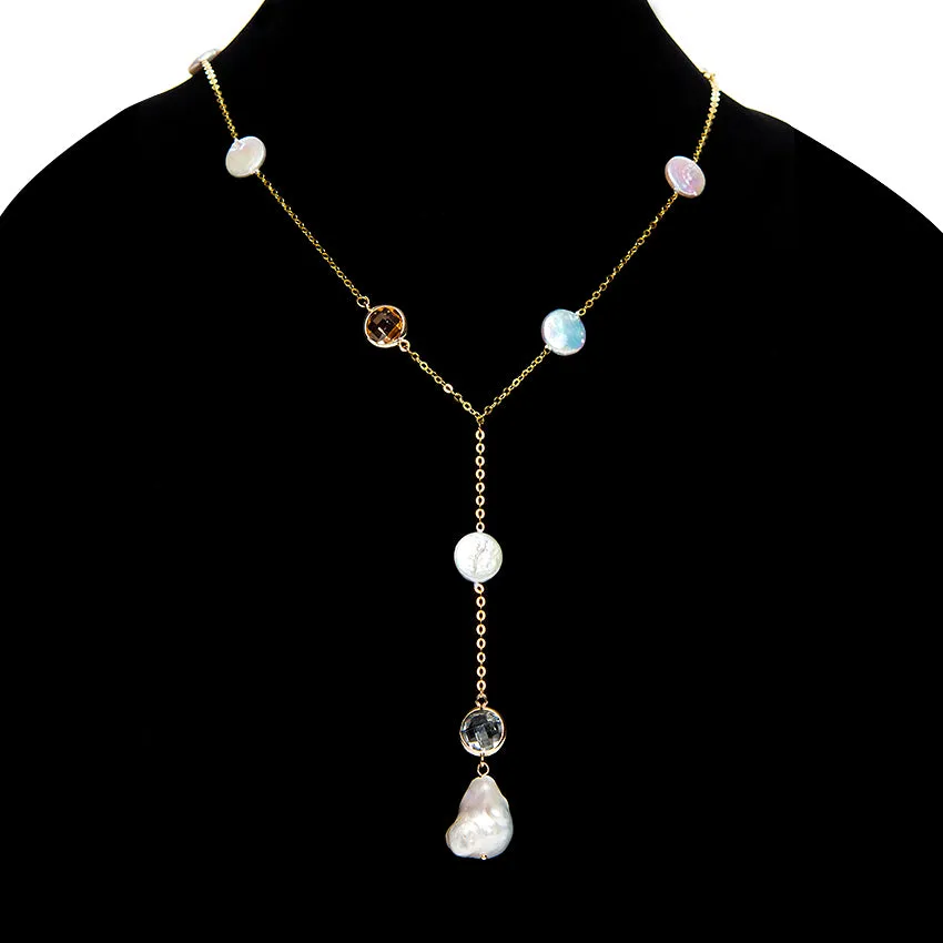 Pearl and Gemstone Necklace in 18k Yellow Gold