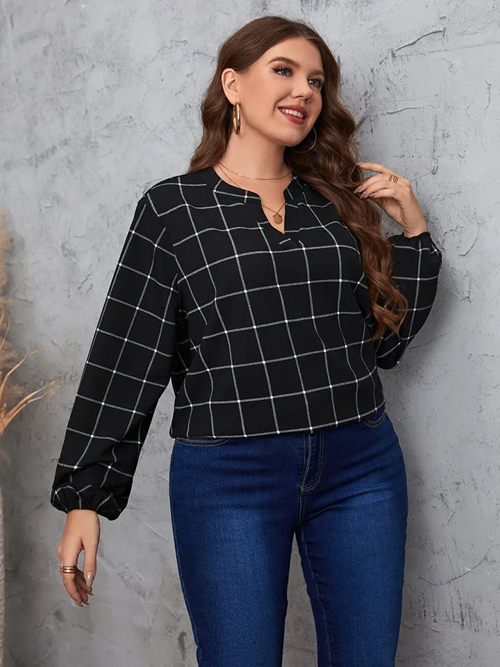 Plus Size Notched Neck Long Sleeve Blouse Wholesale - Buy in Bulk and Save!