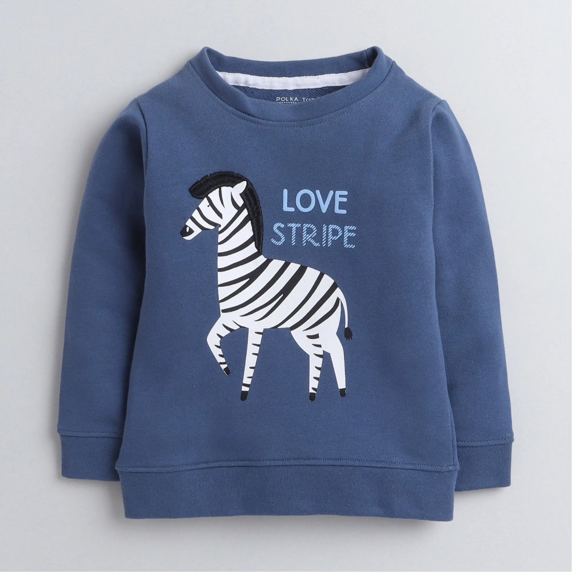 Polka Tots Full Sleeve Sweatshirt Zebra Love Stripe - Blue