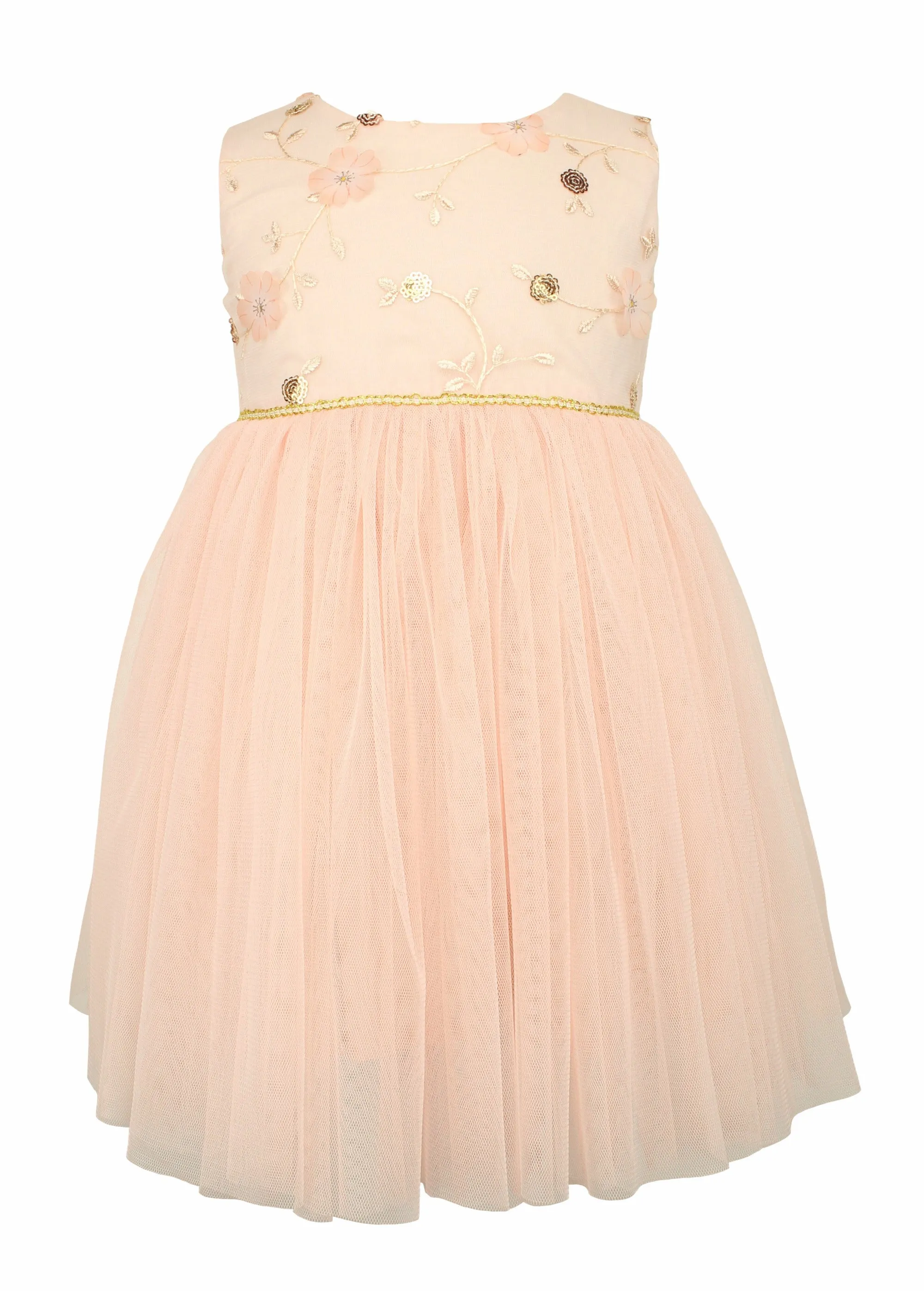 Popatu Baby Girl's & Little Girl's Peach Tulle Dress with Sequins Embellished Bodice