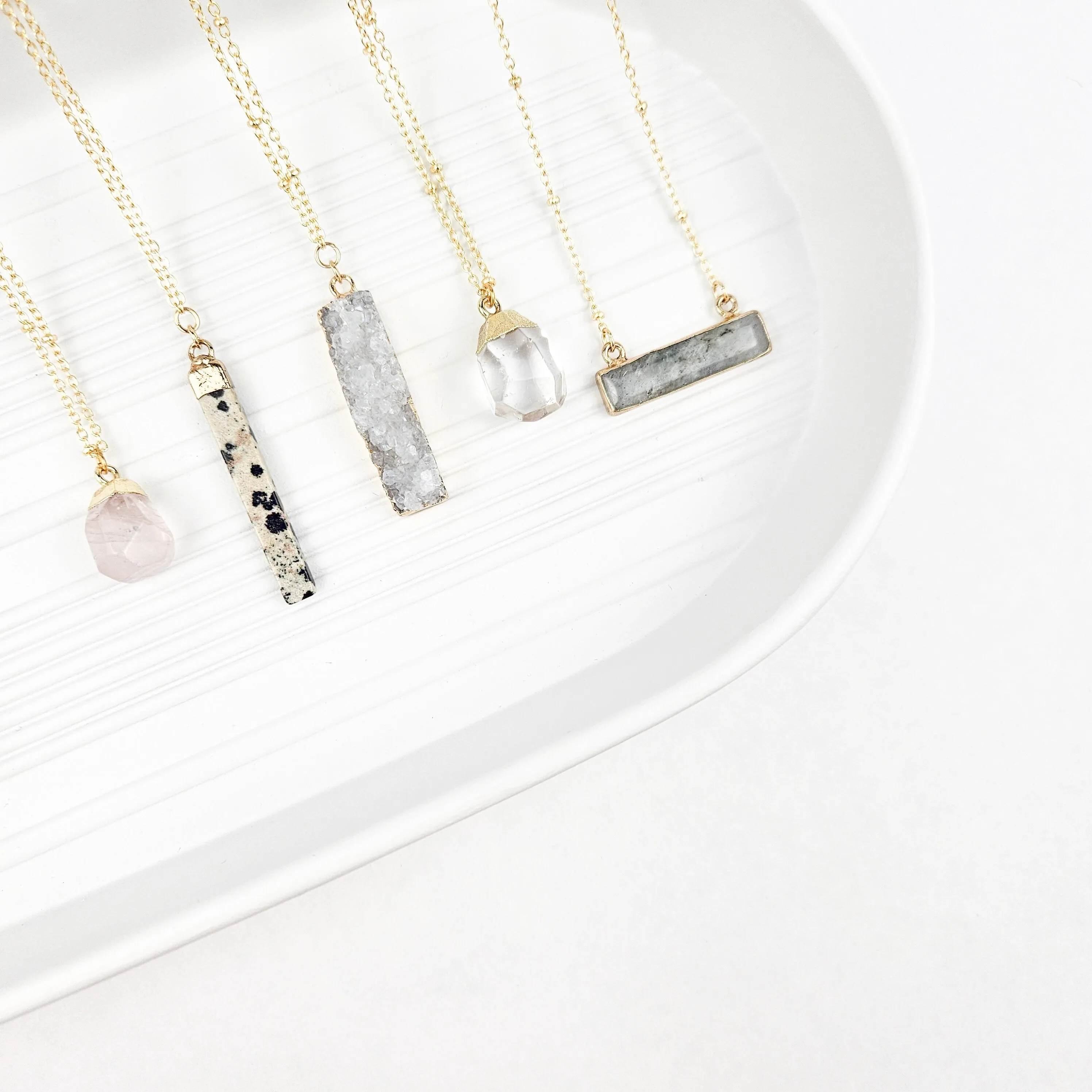 Rose Quartz Gem Drop Necklace