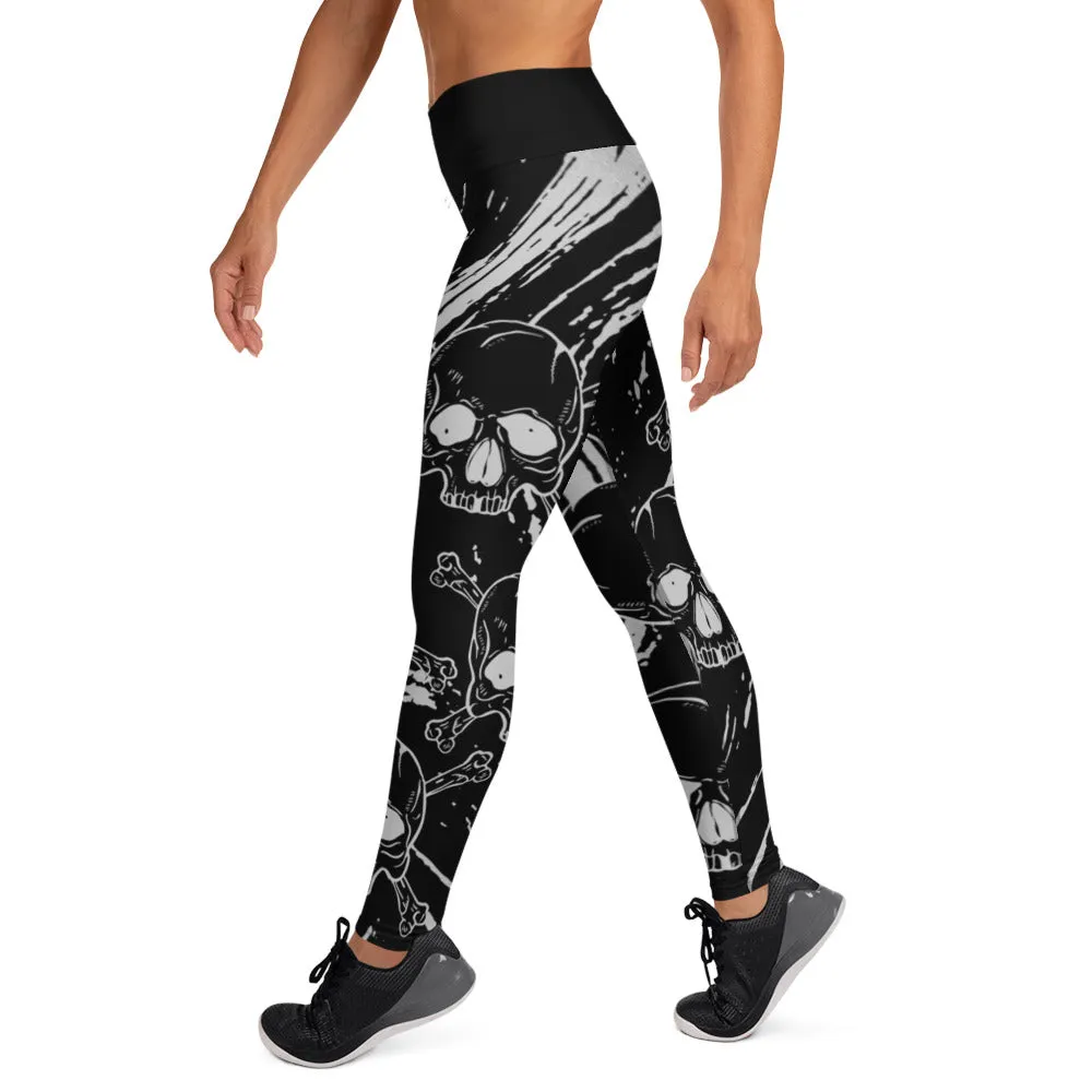 Skull Crossbones Swirl Black Leggings