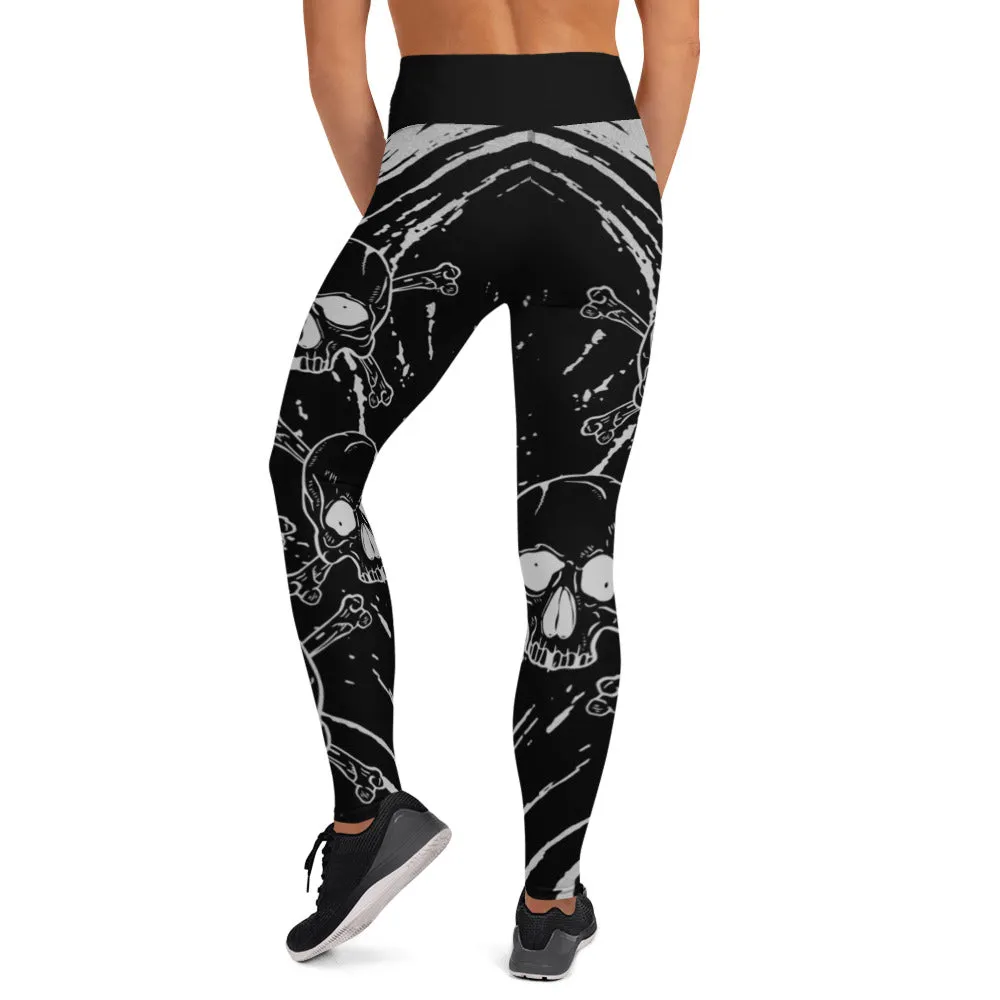 Skull Crossbones Swirl Black Leggings