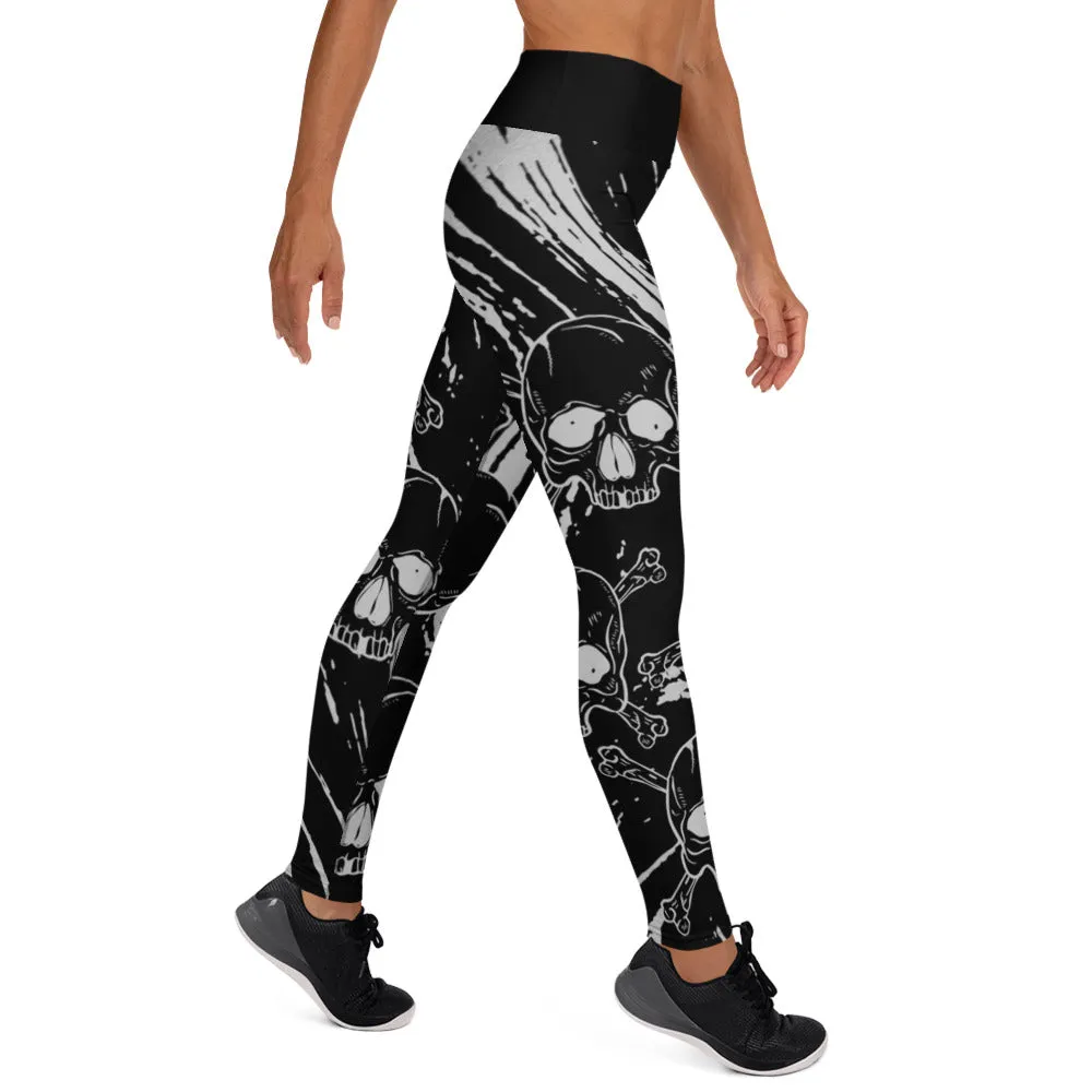 Skull Crossbones Swirl Black Leggings