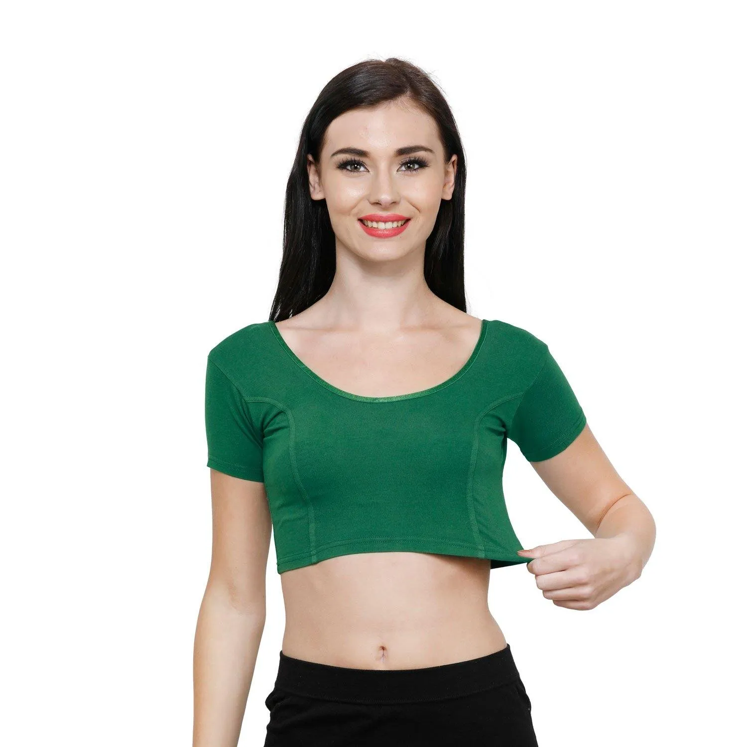 Vami Women's Cotton Stretchable Readymade Blouses - Rich Green