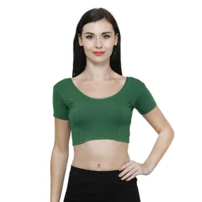 Vami Women's Cotton Stretchable Readymade Blouses - Rich Green