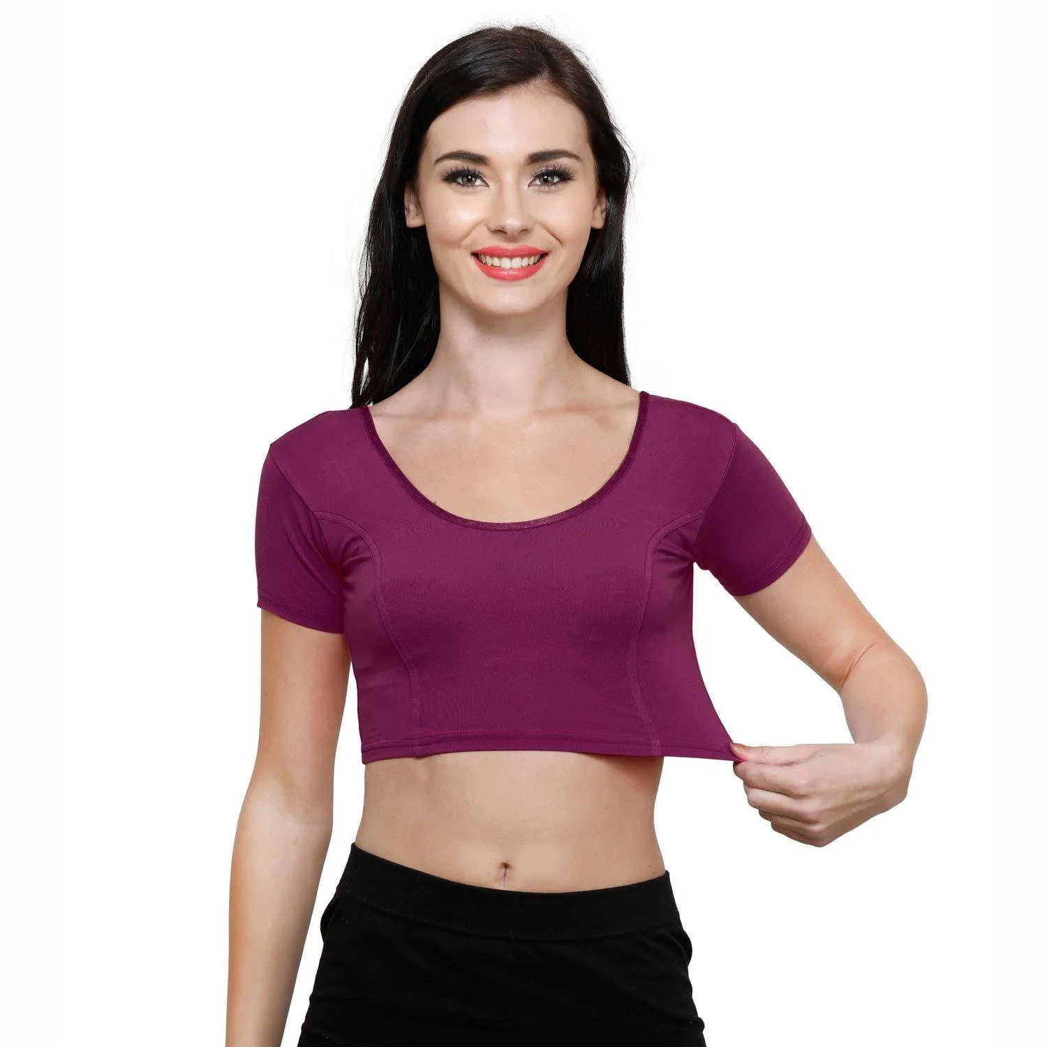 Vami Women's Cotton Stretchable Readymade Blouses - Violet