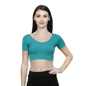 Vami Women's Cotton Stretchable Readymade Blouses - Water Green