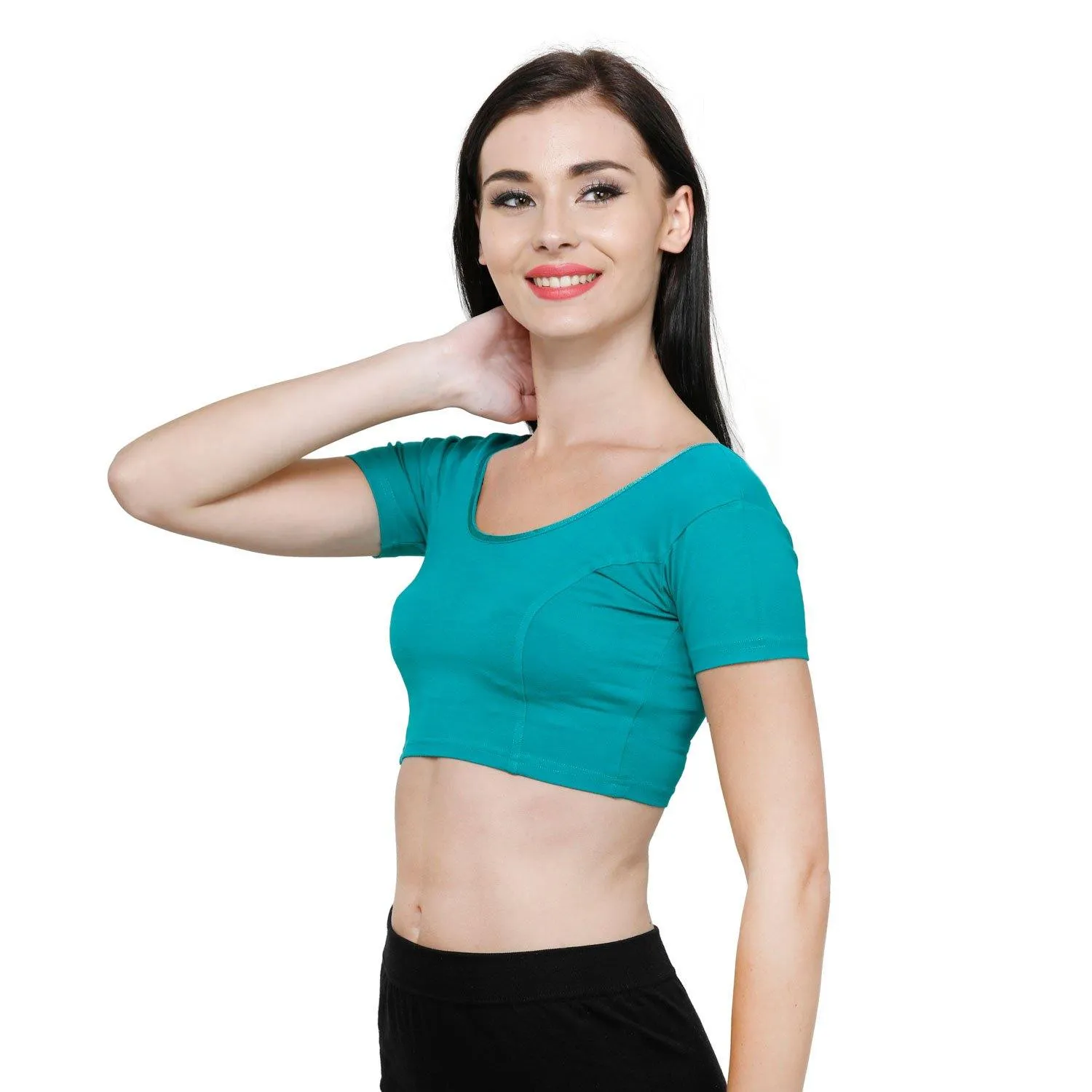 Vami Women's Cotton Stretchable Readymade Blouses - Water Green