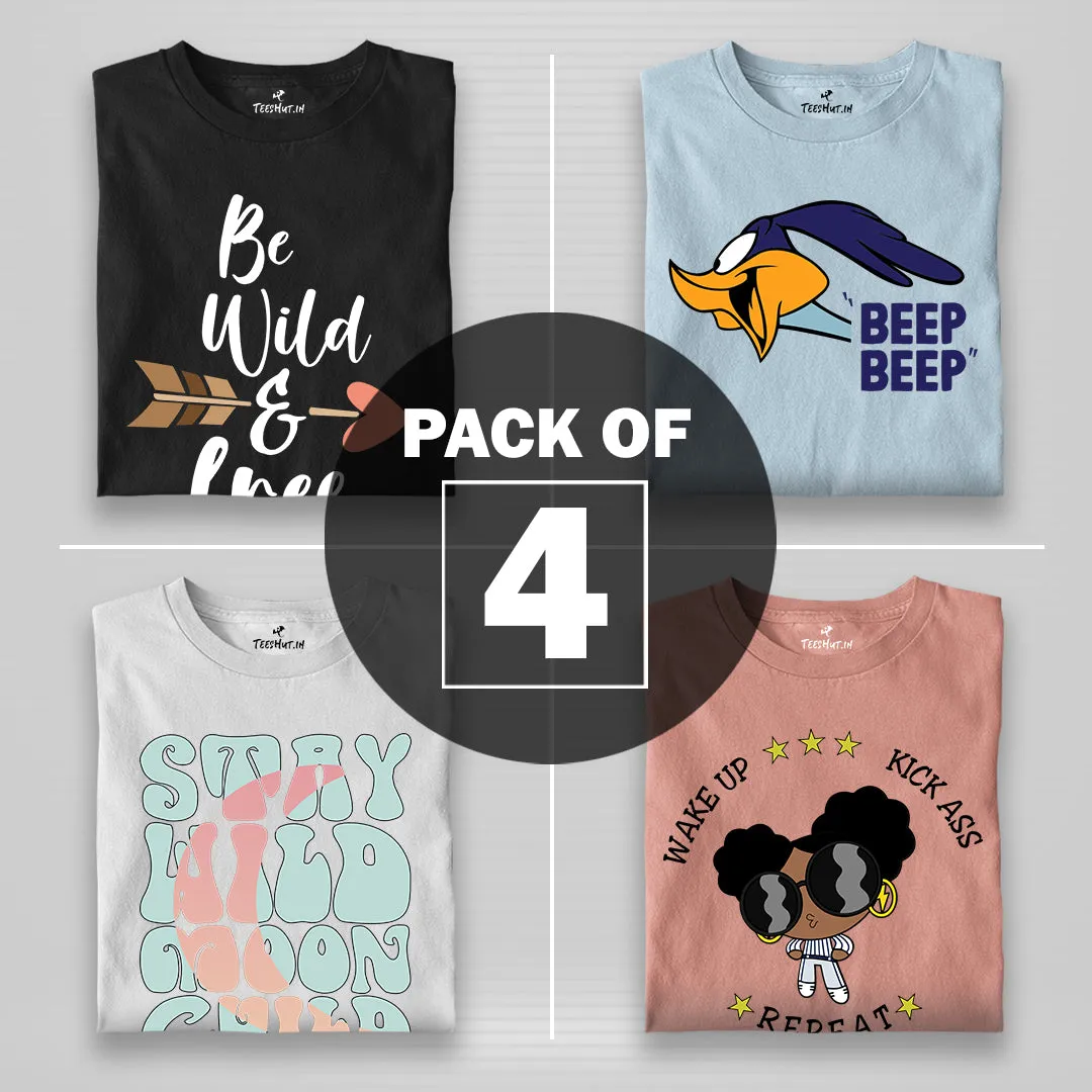 Women Graphic Half Sleeve T-Shirt Combo - Pack of 4