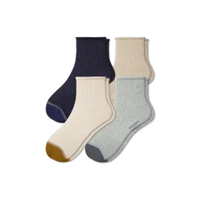 Women’s Roll-Top Ribbed Quarter Sock 4-Pack